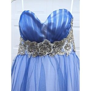 New Mic Well Made Dress Blue Corset  Rhinestone  Ruffle Pageant Prom Quinceanera